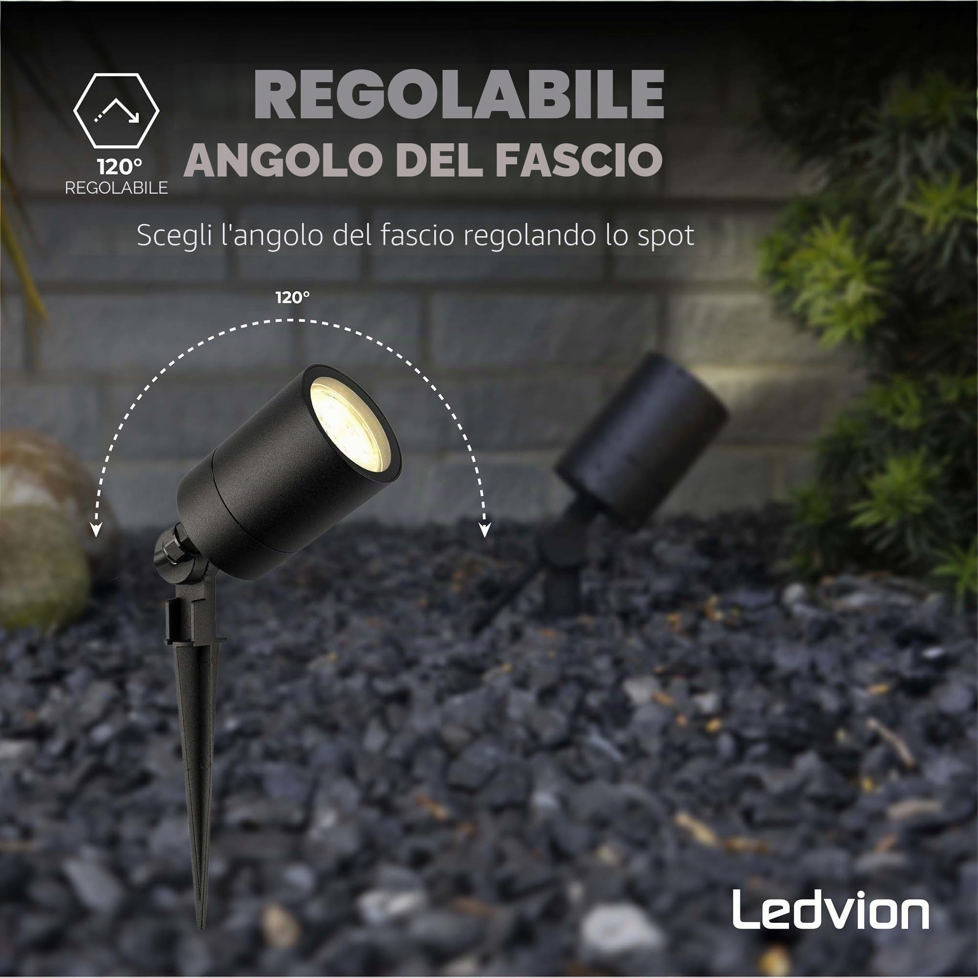 Ledvion 6 pezzi Faretti Esterno Lampade IP65 3W 2700K GU10 picchetto | Per giardino terrazza vialetto aiuole e luce decorativa esterna