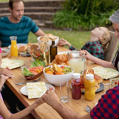 Miniatura 6 de Pasimy 100 servilletas de papel dorado desechables para invitados, servilletas de cóctel de papel floral, elegantes toallas de mano para cena,