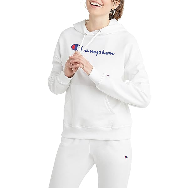 Champion Womens Pullover Fleece Hoodie, Loose Fit, Midweight, Script Logo