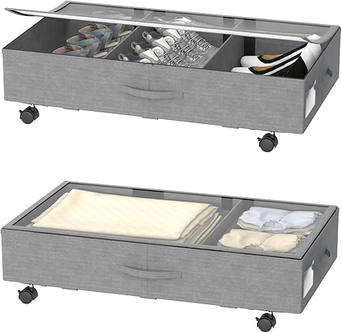Aokeyee Almacenamiento debajo de la cama con ruedas Contenedores de almacenamiento rodantes debajo de la cama con tapas transparentes para zapatos,