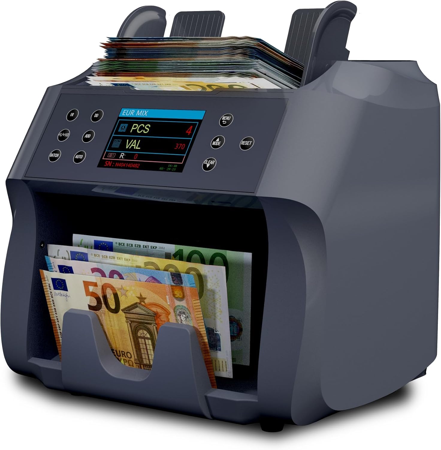 Detectalia V500 - Conta banconote professionale con funzione di valore per banconote miste - 5 valute EUR, GBP, USD, CAD, MXN - 2 Sensore CIS e riconoscimento numeri di serie
