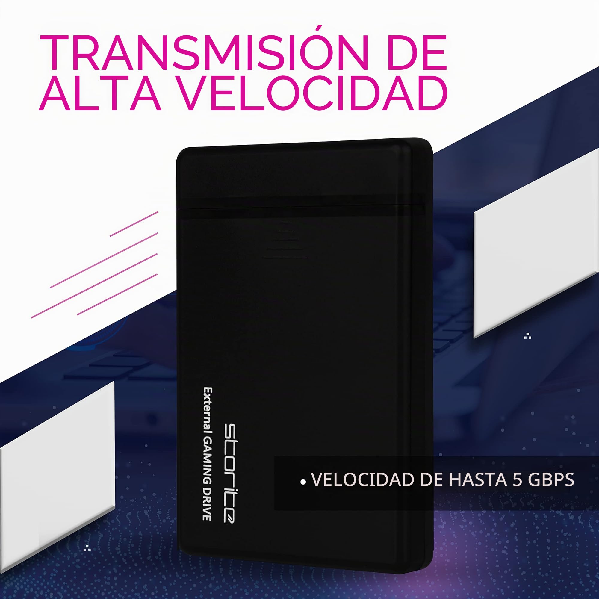 Storite Disco Duro Externo 1 TB para Juegos, USB 3.0, para PC - Negro | Diseño portátil con Plug & Play e indicador LED, ideal para guardar archivos, copias de seguridad y contenido multimedia.