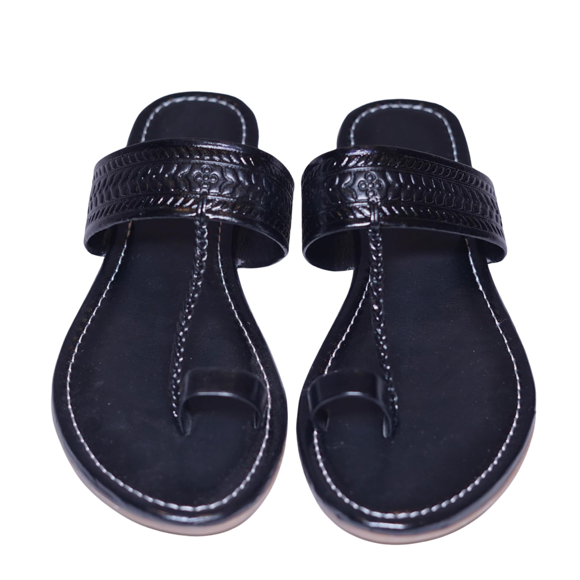 Handcrafted Black Leather Toe-Ring Sandals Girls & Women, Traditional Ethnic Flat Slip-On Footwear with Embossed Strap Design, Comfortable Casual Summer Beach Wear, Durable Artisan Handmade Chappals-picture-30