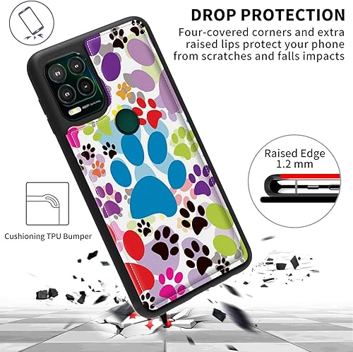 Miniatura 7 de FUYOCWE Funda para Motorola Moto G Stylus 5G 2021 con tarjetero, diseño de huellas de perro multicolor, piel sintética, función atril, ranura para