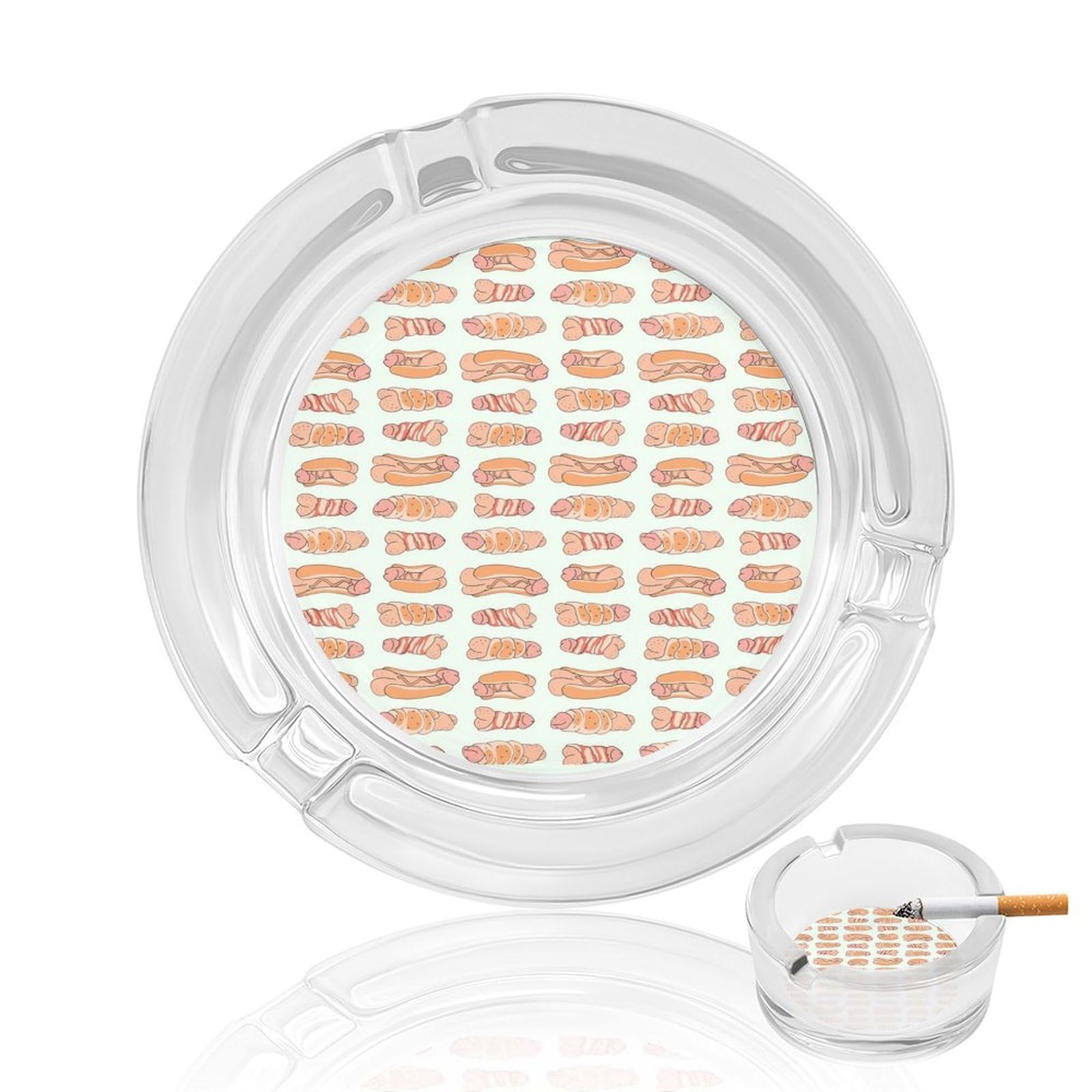 Nclqvjxzkhw Style Happy Penis Dick Sweet Bacon Wrapped Glass Ashtray Round Ash Tray Smoking Trays For Home Garden Outdoor