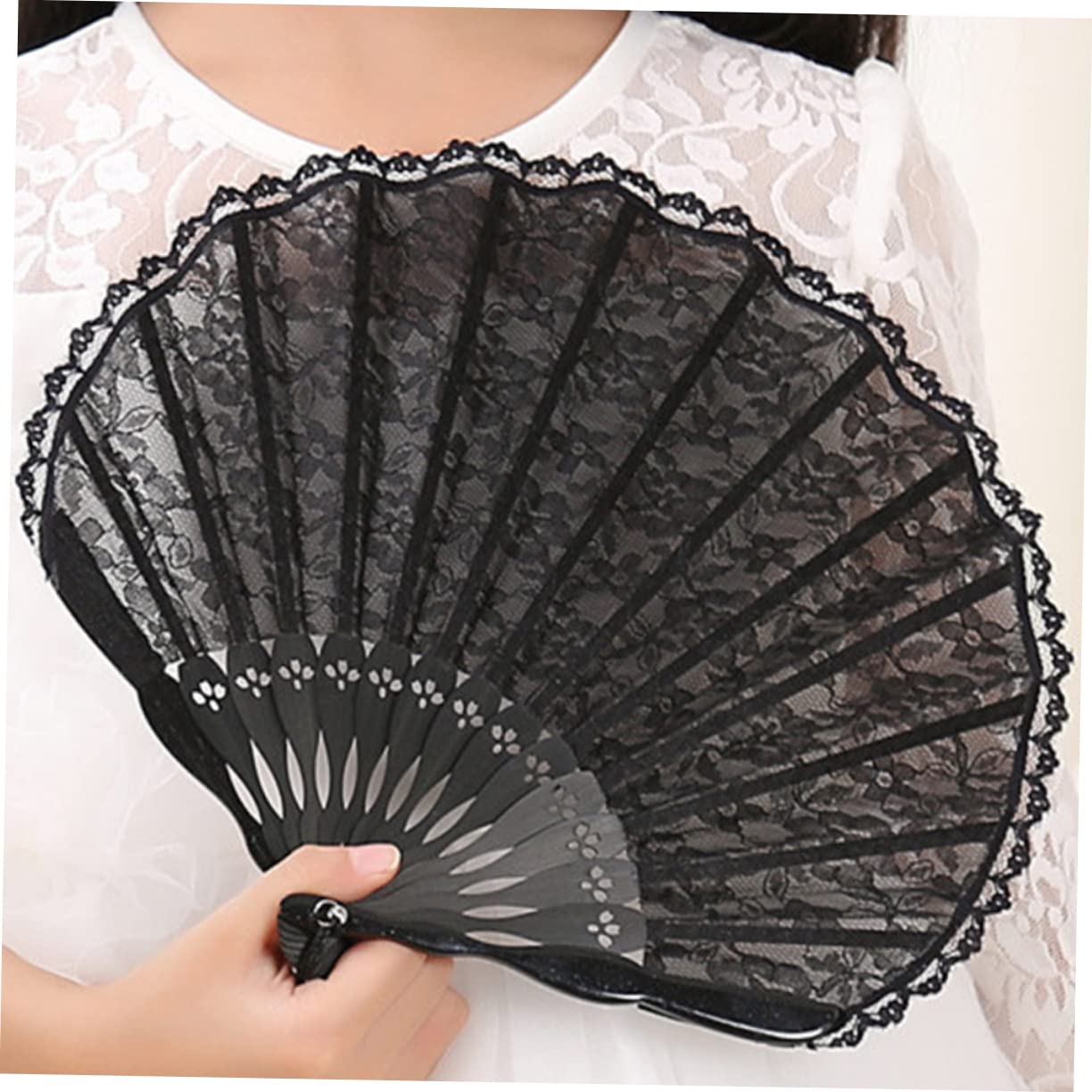 6stücke Handgemachte Spitzen-fächer Design Retro Faltventilatoren Für Damen Und Mädchen Elegante Party- Für Hochzeiten Und Tanzveranstaltungen Schwarz Mit Spitze