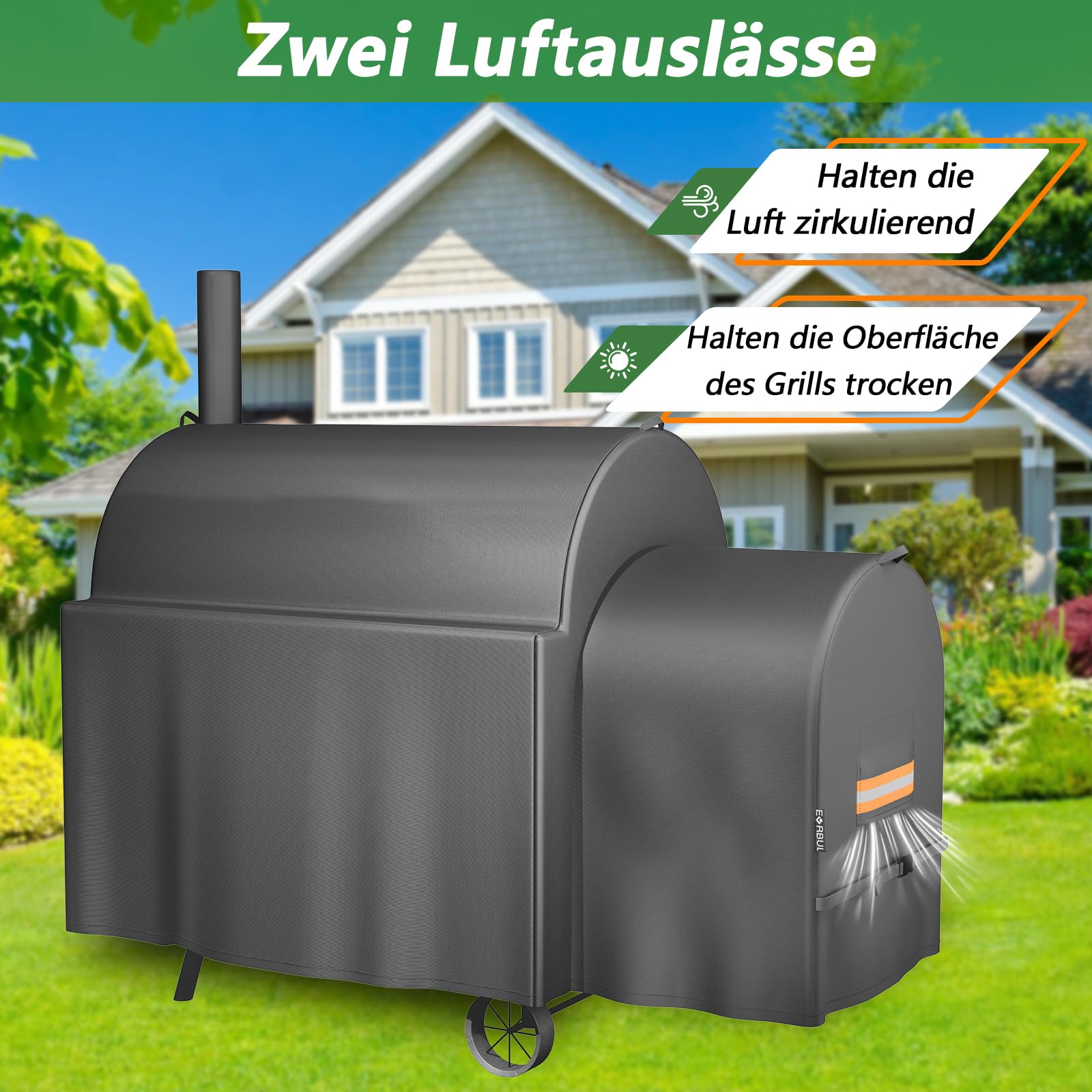 EVRBUL Raucherrahmenabdeckung Kompatibel mit Oklahoma Joe's Longhorn Highland Offset Smoker, Außenwasserdichte Grillabdeckung, Heavy Duty 420D BBQ Abdeckung, 162L x 93B x 142H cm, Ersetzt # 8259969P04