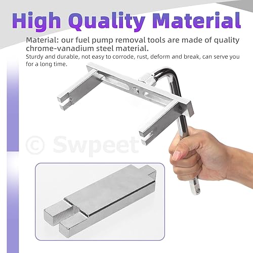 Miniatura 15 de Swpeet Kit de herramientas universales de extracción de bomba de combustible, 2 piezas, tapa de depósito de combustible, llave inglesa de módulo