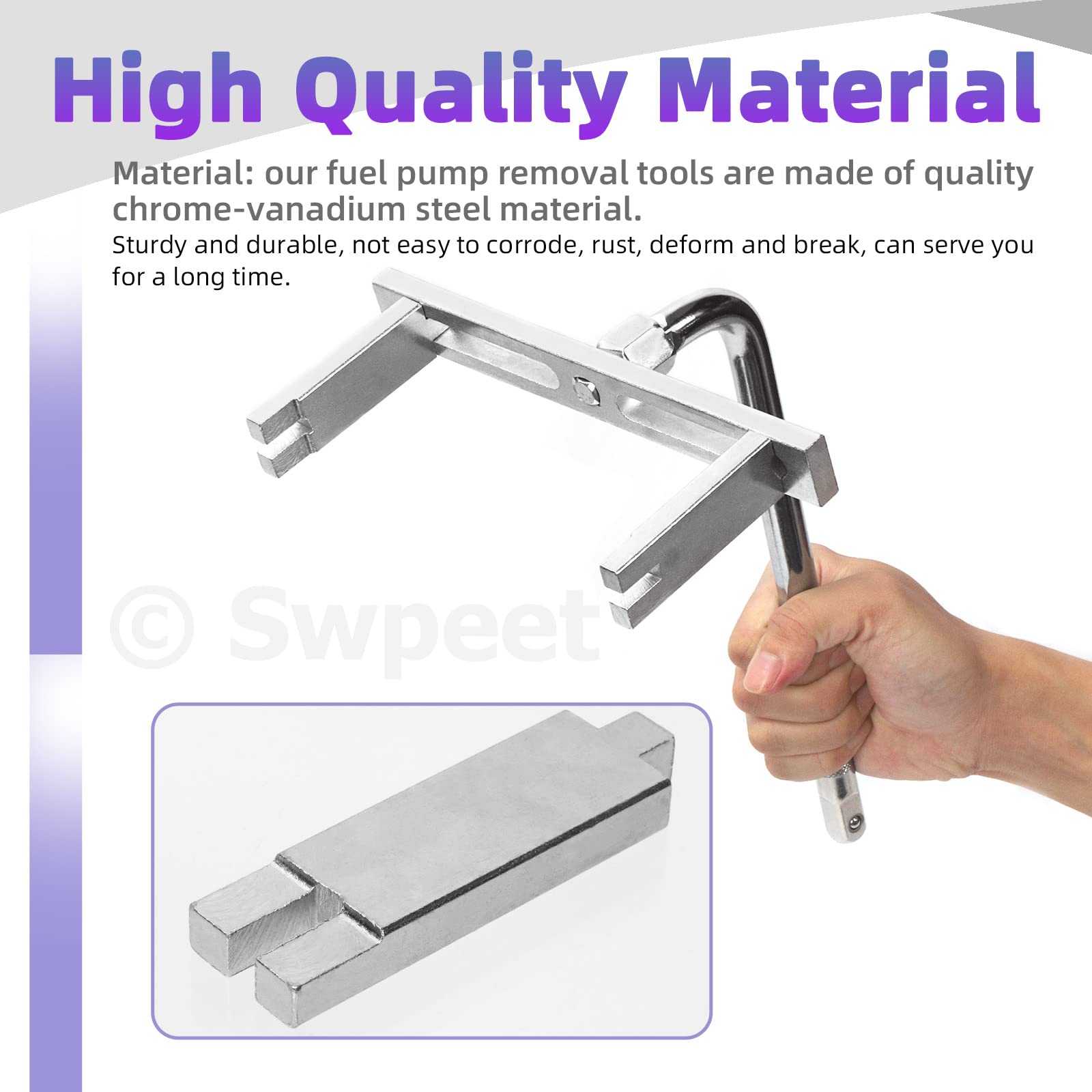 Swpeet 2Pcs Kit à outils de retrait de pompe à carburant, couvercle de réservoir à carburant retirer, clé à clé de Module de pompe à carburant, clé à clé réglable avec adaptateur 1/2"