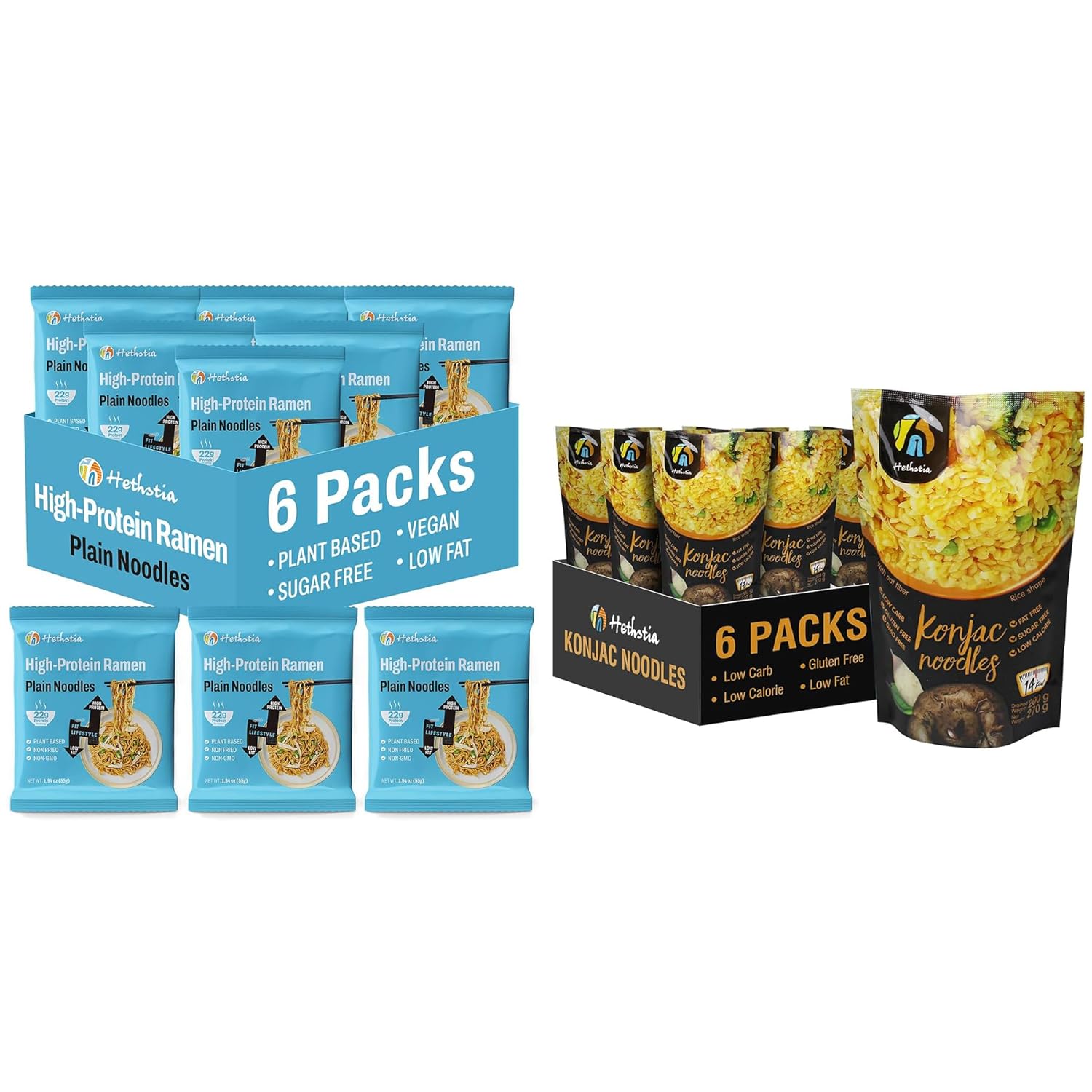 Fideos Ramen Hethstia Alto en Proteína y Konjac, 12 Unidades