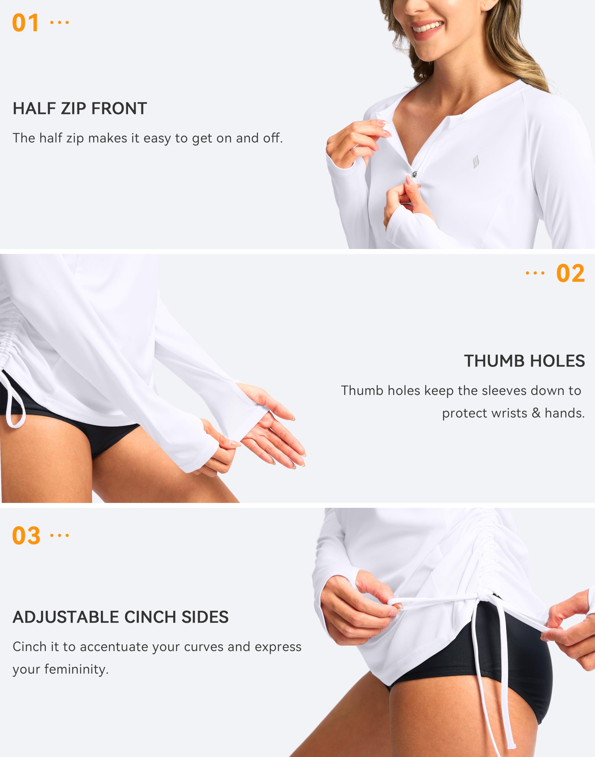 SANTINY Maillot de bain à manches longues pour femme avec protection solaire UPF 50+ SPF - Avec fermeture éclair