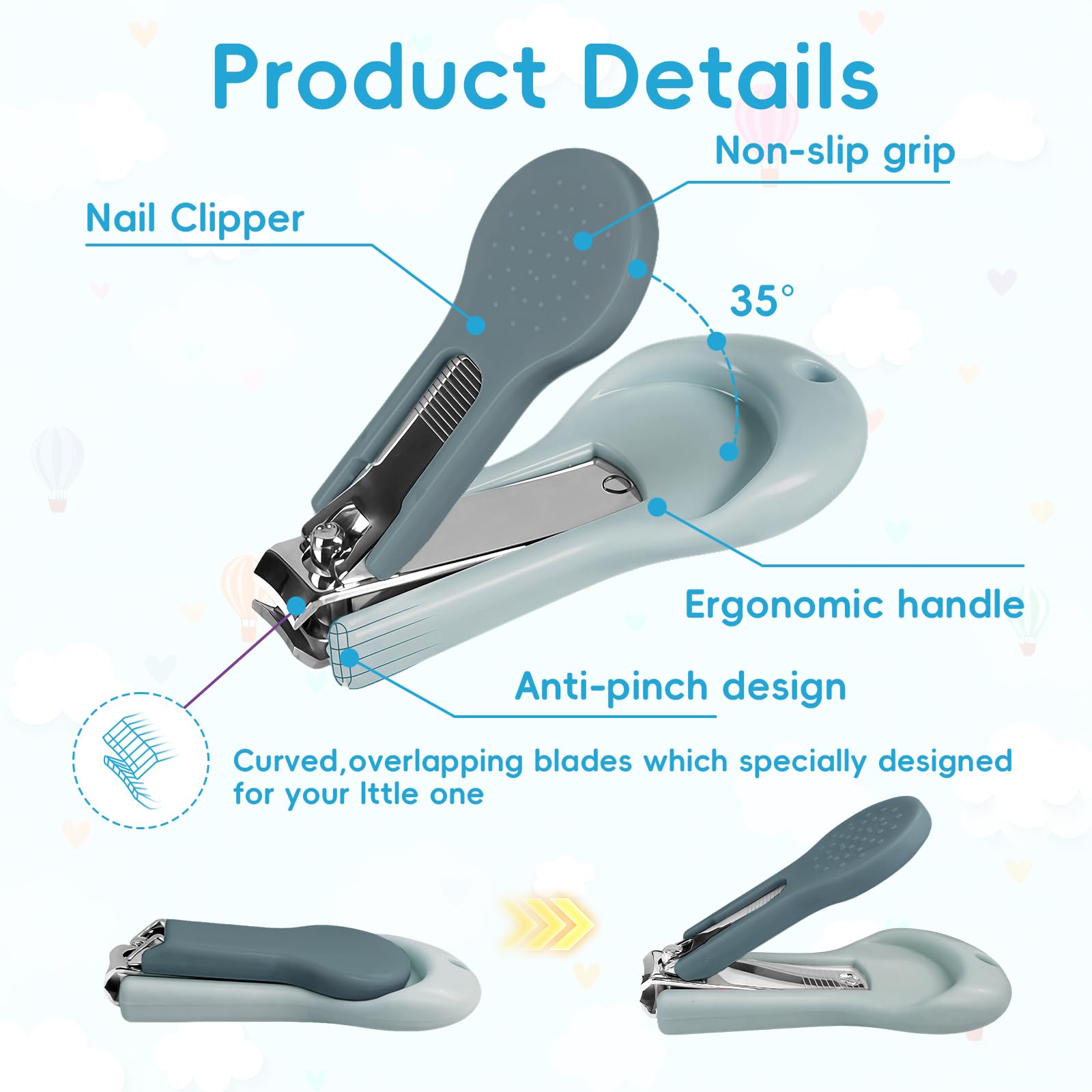 HAGOT 7 in 1 Baby Nail Clippers Set including Cute Case, Nail Clippers,Nail Scissors, Nail File, Tweezers - Image 3