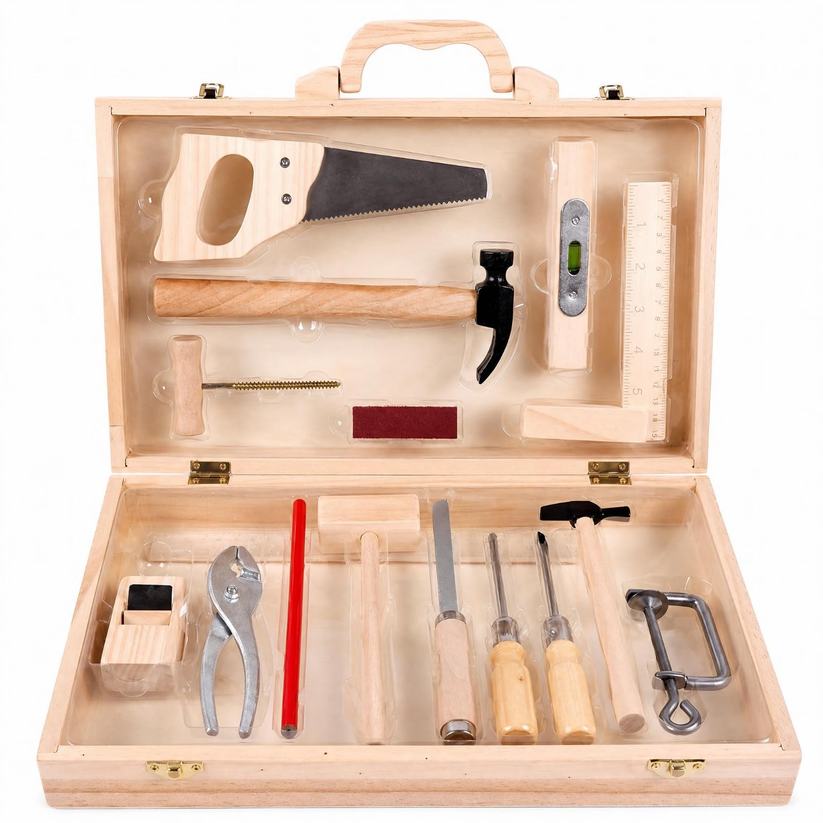 Banco da Lavoro Bambini Set Giocattolo Falegname Simulazione Strumenti in Legno con Manico Superficie Stabile Metallo Adatto per Gioco di Ruolo Educazione Domestica Regalo Bambini