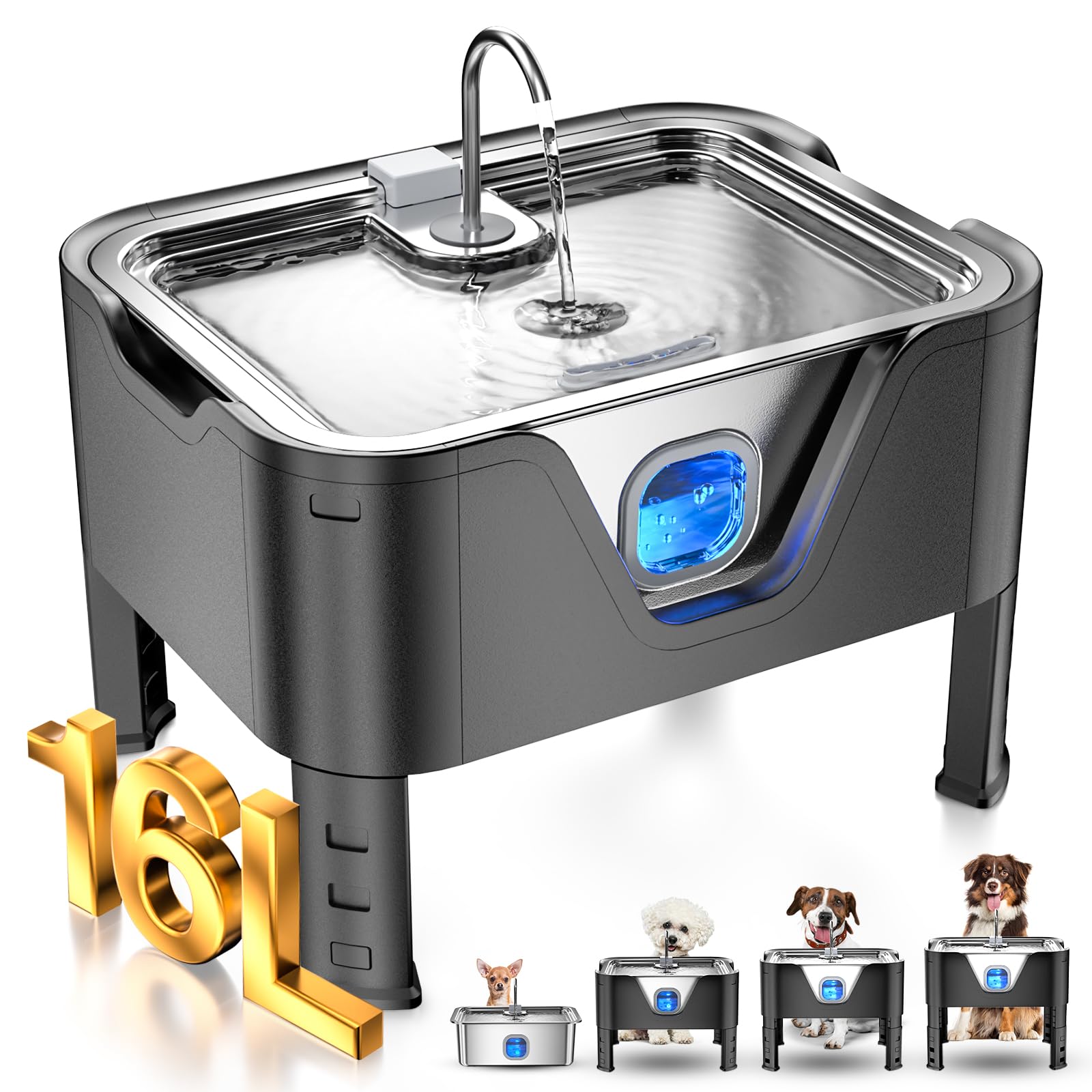 4.2Gal Dog Water Fountain for Large Dogs, 16L Dog Fountain Water Bowl