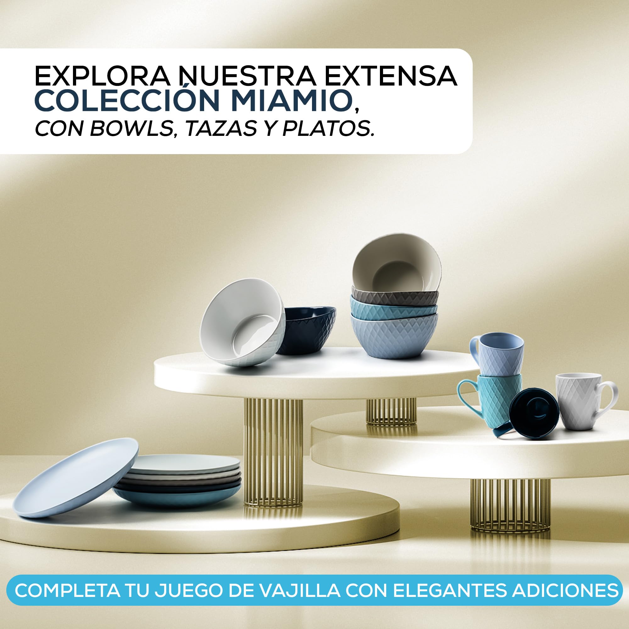 MIAMIO - 6 x 27 onzas - Juego de tazones y cuencos para cereales - Cuencos modernos mate - Colección Palmanova (azul)