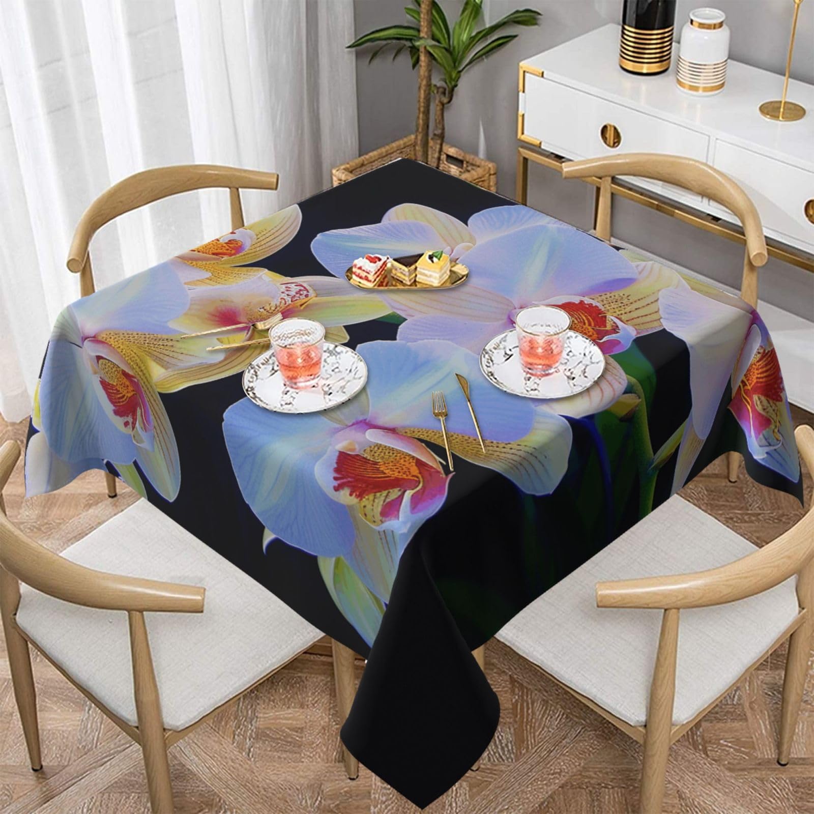 WPKJU Orchids Print Printed Square Tablecloth 60x60 inch Water Resistant Table Cover Washable Rectangle Table Cloth for Dining Tables