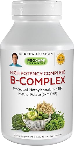 ANDREW LESSMAN Complejo B de alta potencia 60 cápsulas - con altos niveles de complejo de folato y biotina, promueve el crecimiento celular, la