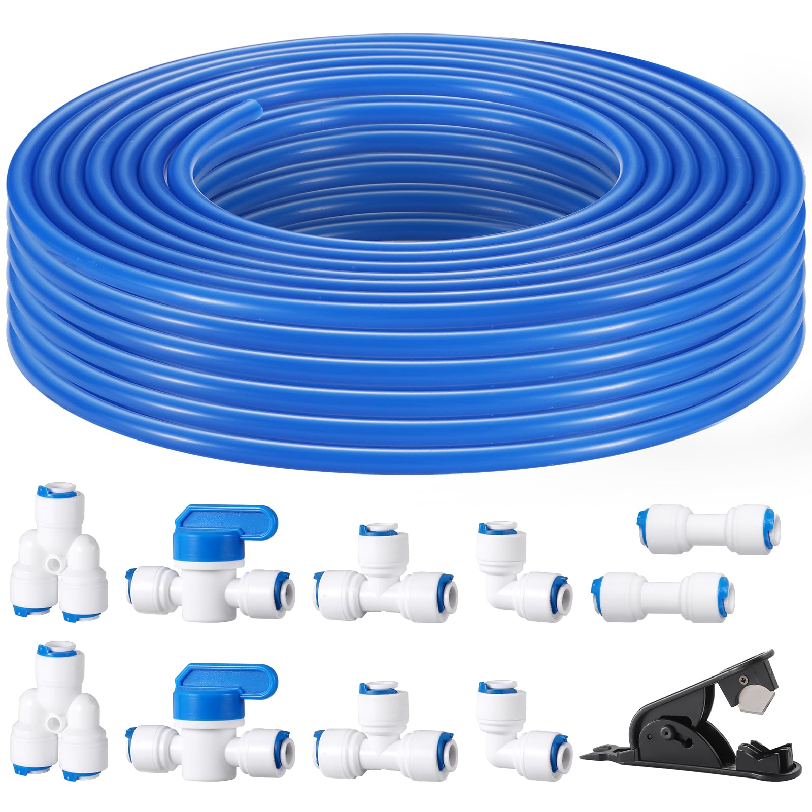 Professionelles 0,64 cm Außendurchmesser-Rohr-Wasserleitungs-Set für Kühlschrank-Eismaschinen, 10 m Eismaschinen-Wasserleitungs-Set für RO-Wassersysteme mit Armaturen (blau)