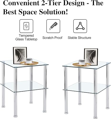 Miniatura 6 de Juego de 3 mesas auxiliares de cristal para sala de estar, mesas auxiliares de sofá Mordern, totalmente transparentes con almacenamiento, mesa de