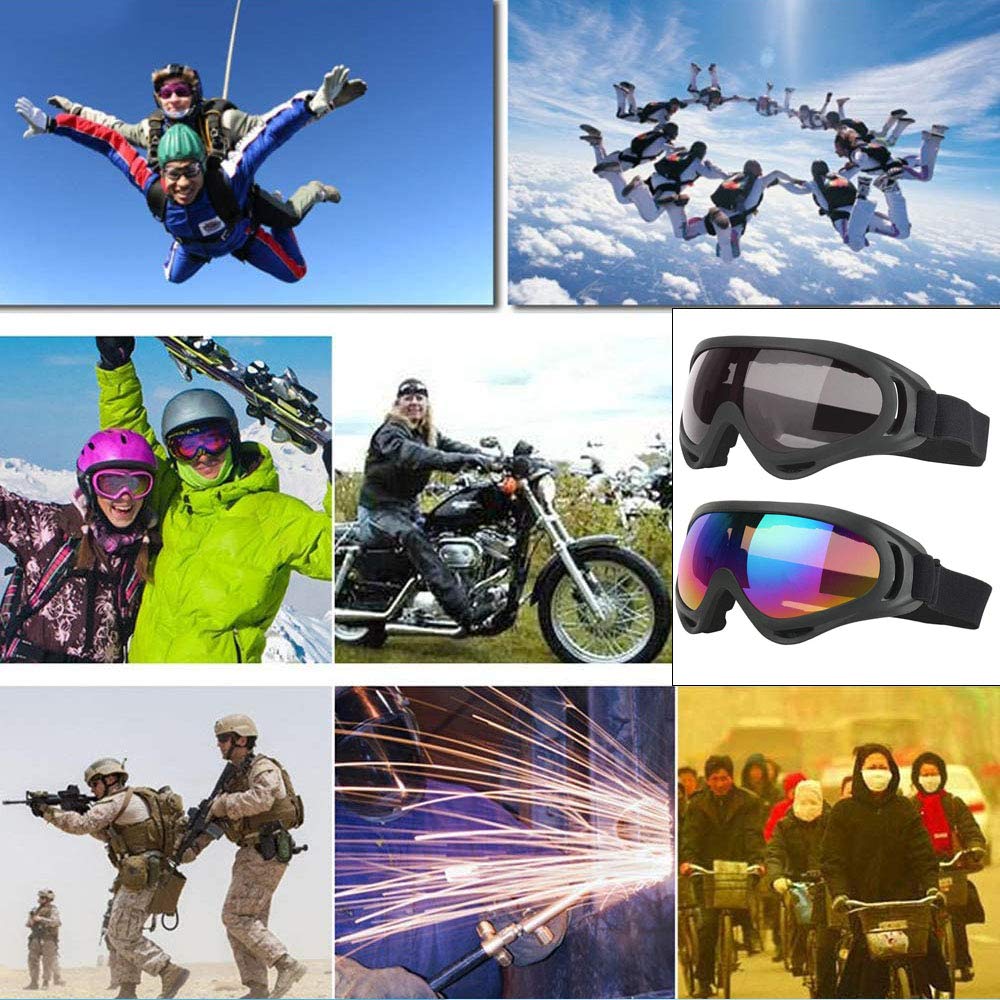 2 Pièces Lunettes de Ski de Plein Air, Lunette de Ski Homme & Femme, Ajustable Brise-vent Protection UV PC ère Lunettes de Neige pour Le Ski pour l'Alpinisme, Le Ski, Le Surf (Coloré, Gris)