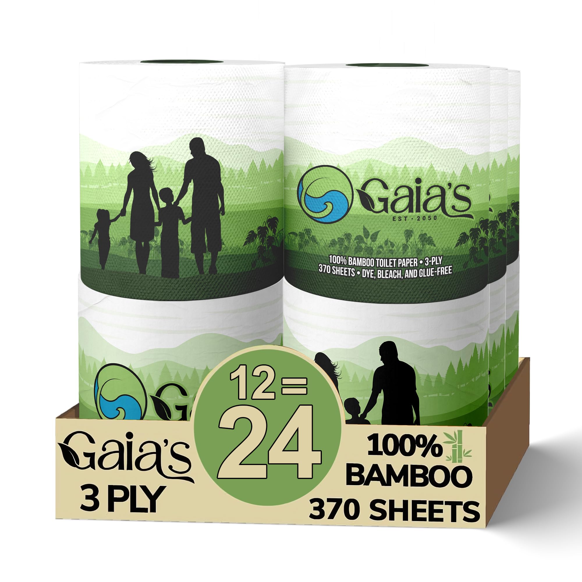 Premium and Soft Organic Bamboo Toilet Paper for Eco-Friendly Home - Gaias 12 Mega Rolls, 3 Ply, 370 Sheets
| Eco-Frien 