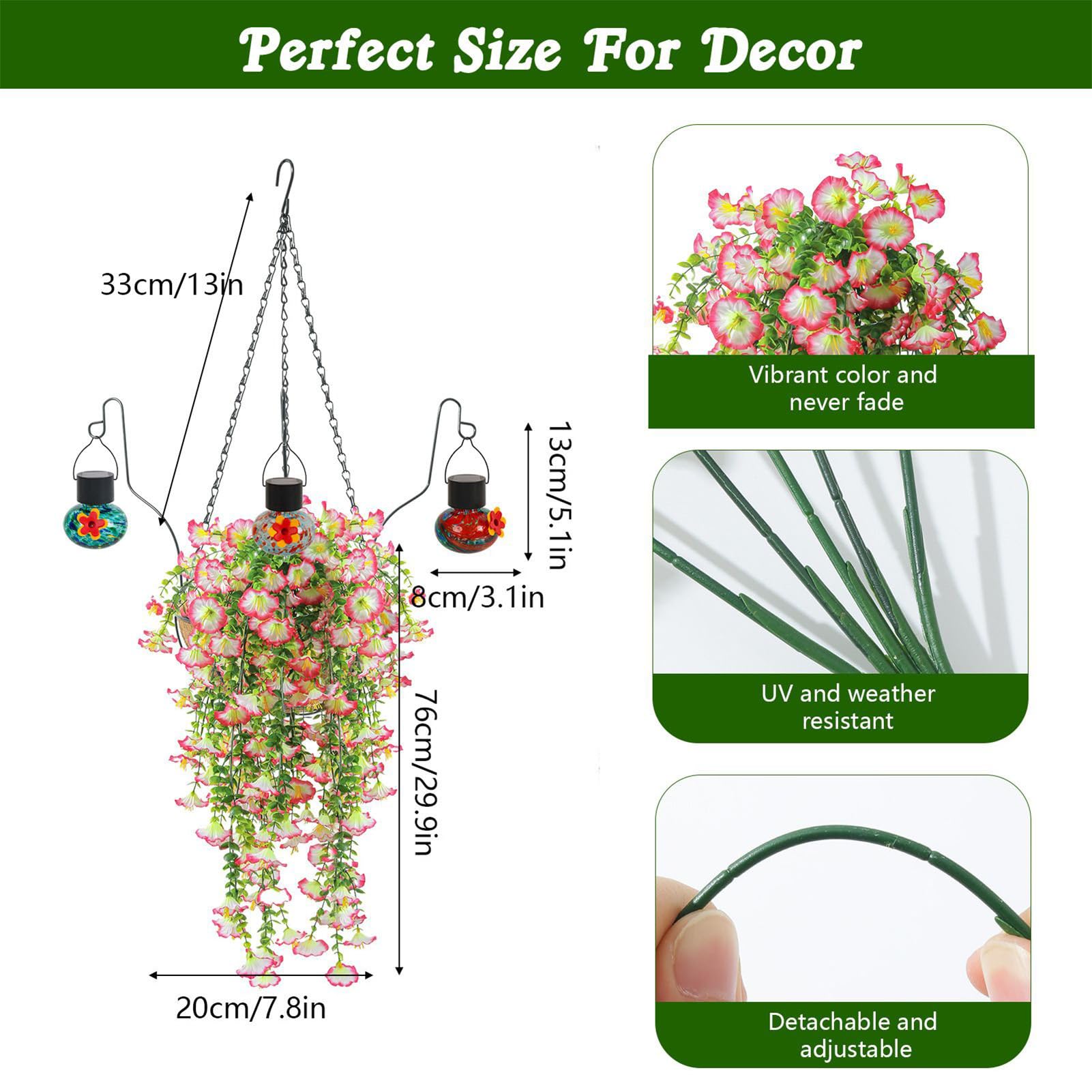 Fiori Artificiali Da Esterno Mangiatoia Per Uccelli In Metallo Decorativa | Cesto Di Fiori Artificiali Per Prato Balcone Giardino Portico Cortile Cocorita Conuro