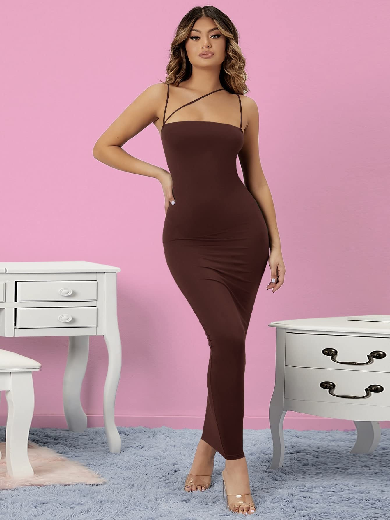 strappy brown dress Print Me Brown