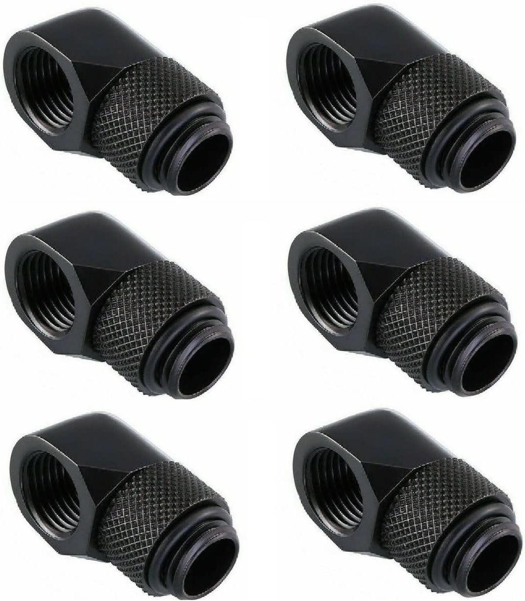 90° Angled 90 Degree G1/4" Rotary Fitting Extender Elbow Connector Adapter Male to Female for Computer Water Cooling 6 Pack (Black)