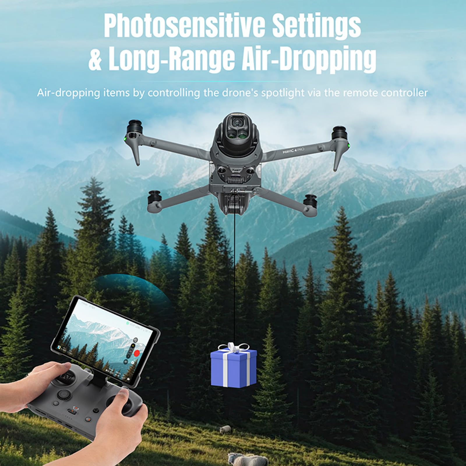 Drone Airdrop Système pour lanceur photosensible DJI Mavic 4 Pro avec vis mâles 1/4 Support d'extension Transport Livraison Libération de charge utile Dispositif de chute d'air