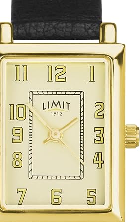 Limit Ladies 20mm Rectangular Gold-Plated Watch Black PU Strap Matte Dial Mineral Glass