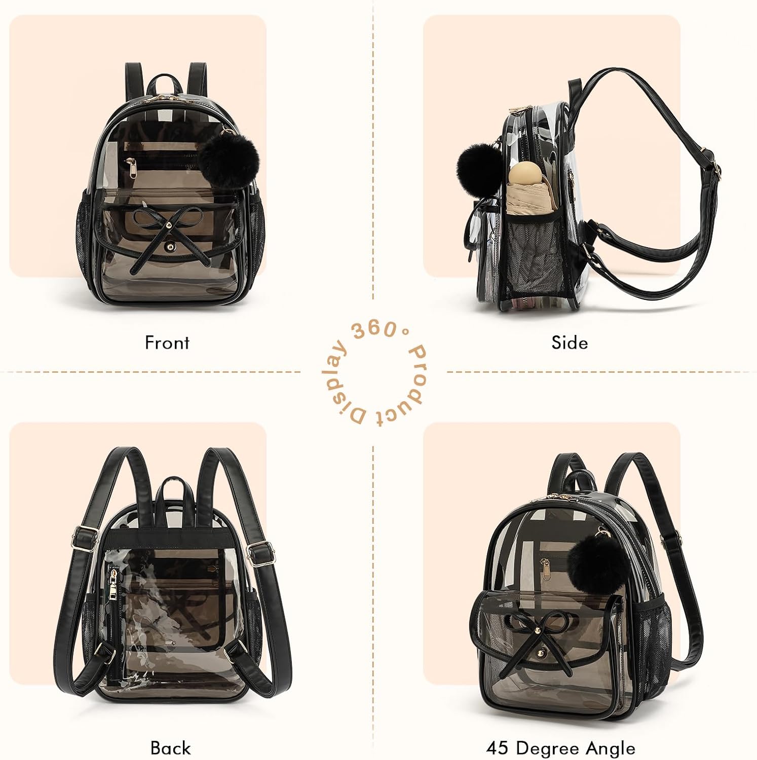 Clear Backpack for Stadium Events 12x12x6, Thick PVC Small Clear Bag with Leather Trim Fashion Women Backpack - Image 8