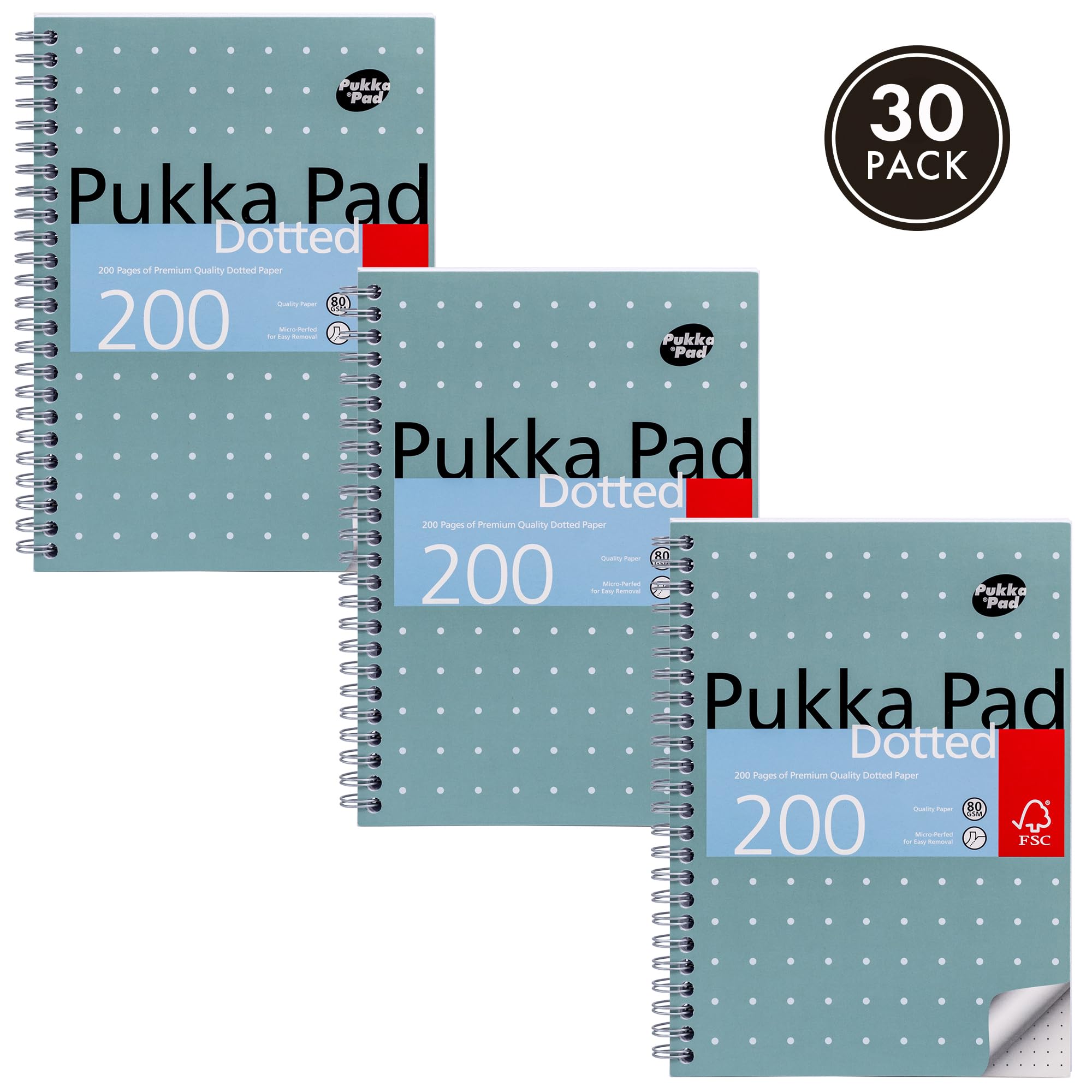 Pukka Pad, A5 Gepunktetes Metallisches Jotta Buch für Graphing, Kunst, Bullet Journaling – 30er Pack – 21 x 14,8 cm – Drahtgebundenes Notizbuch mit 80 g/m² Papier – 4-Loch-Ränder und Perforation – 200