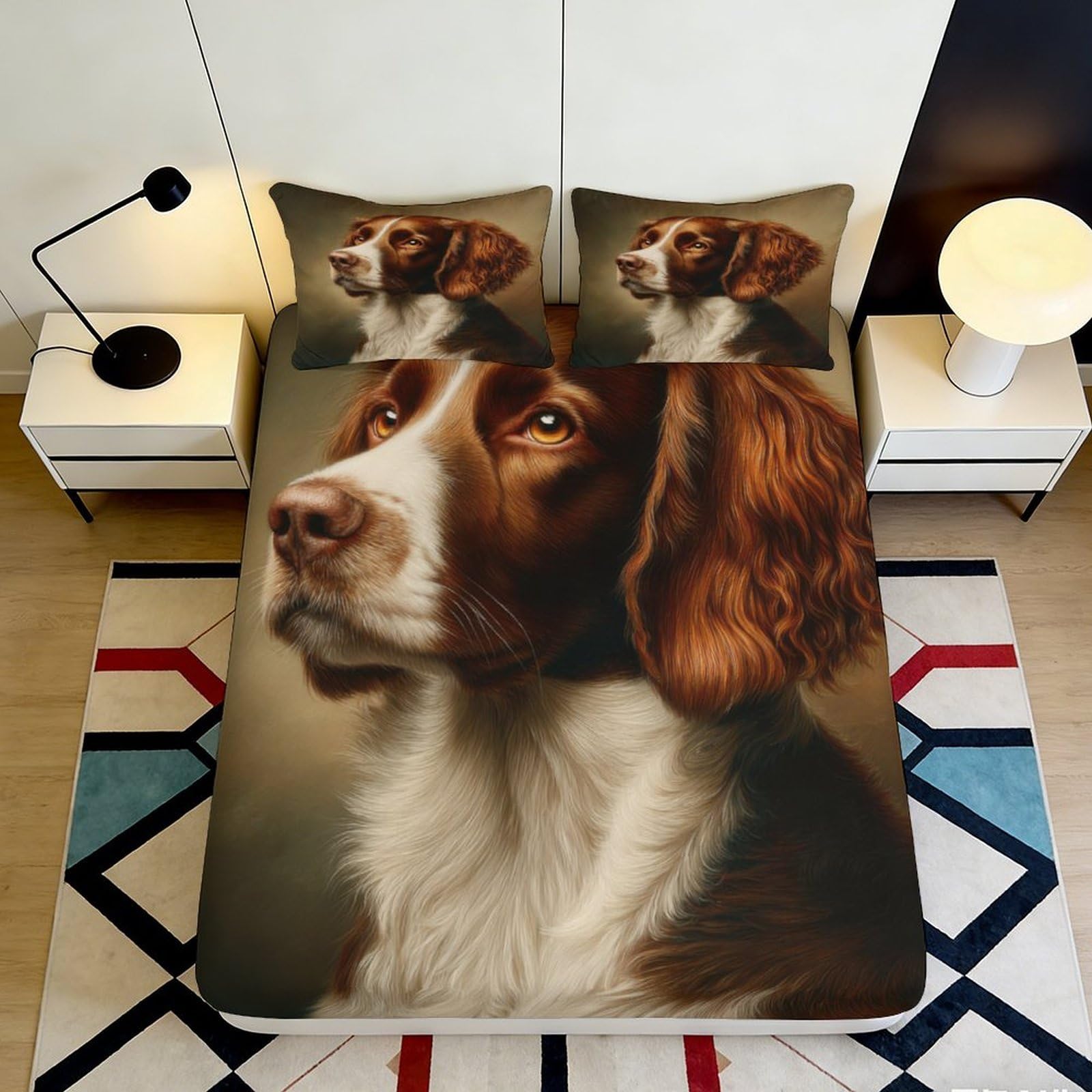 3D Printed dog Fitted Sheet, realistic brown white pet pattern, soft touch Microfiber, wrinkle resistant, home decor, guest room bedding, anti-slip, machine washable, dustproof, 90x200x25cm