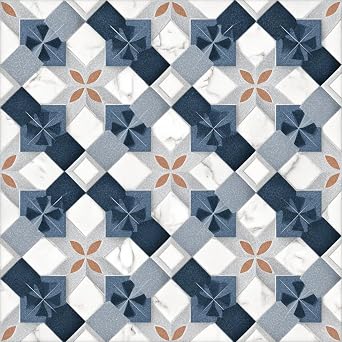 Peel and Stick Floor Tiles 12x12 Inch Blue Gray Retro Geometric Marble Pattern Vinyl Flooring Self Adhesive Square Planks for Kitchen Bathroom Bedroom Living Room Home Renovation DIY Decor