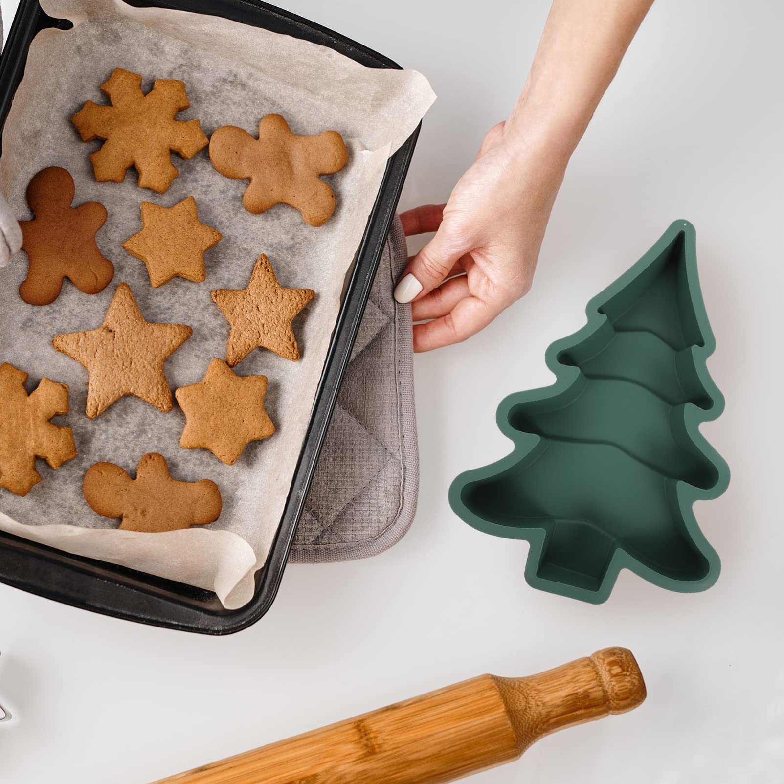 DOITOOL 5piezas Molde De Silicona Para Pastel Forma De Árbol De Navidad Resistente y Antiadherente Para Repostería y Celebraciones Apto Para Uso Doméstico y Profesional