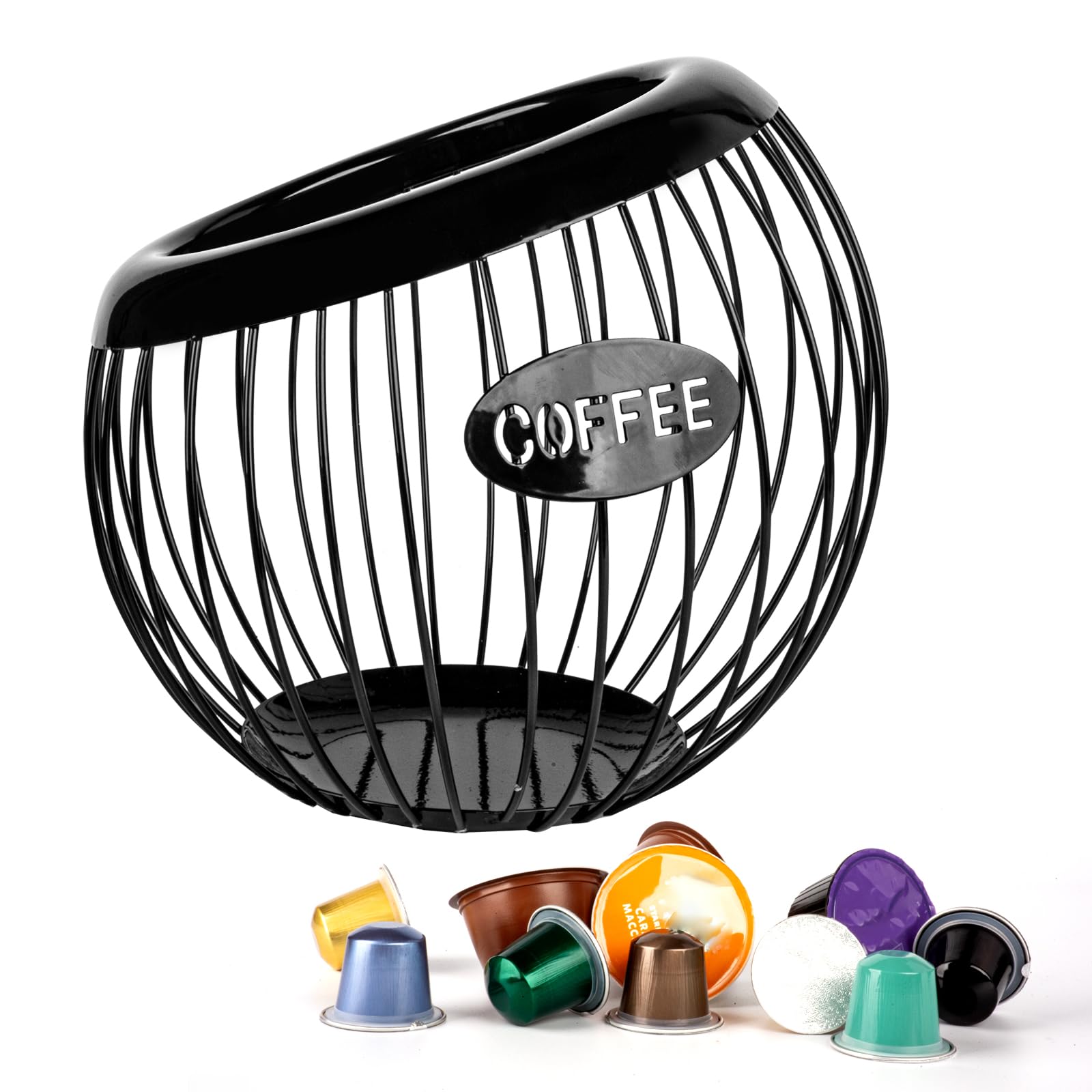 Guolich Stainless Steel Cup Coffee Basket Pods Holder Sturdy for Home or Office Kitchen Counter Organizer Espresso Capsule (BLACK)