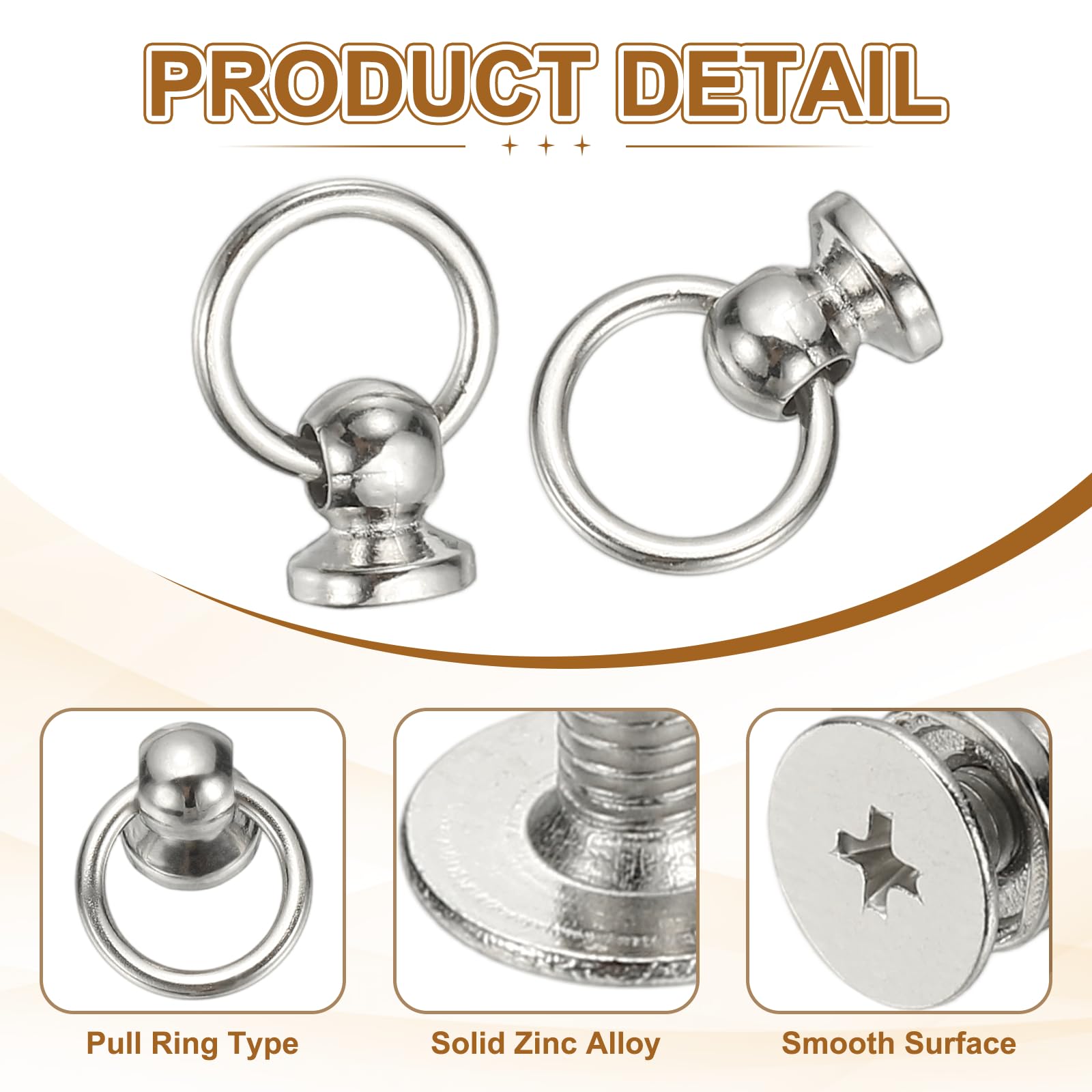 PATIKIL 60 Pcs 0.28"x0.22" Screwback Round Head Rivet with Single Ring - Image 3