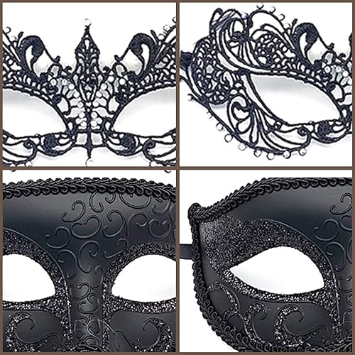 Miniatura 4 de Vtrem Máscara de mascarada para parejas juego de máscaras negras para fiesta de Mardi Gras para mujeres, hombres, papá, hija, graduación, pareja
