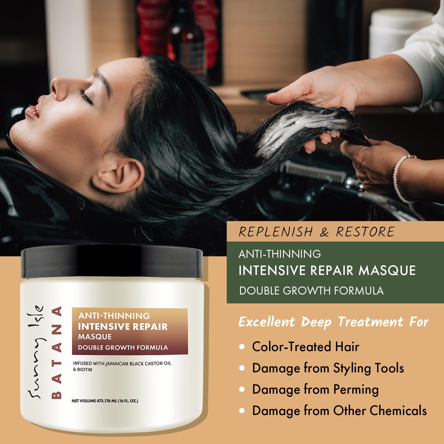 Sunny Isle Batana Anti-Thinning Intensive Repair Masque 16oz Infused with Biotin and Jamaican Black Castor Oil - Image 4