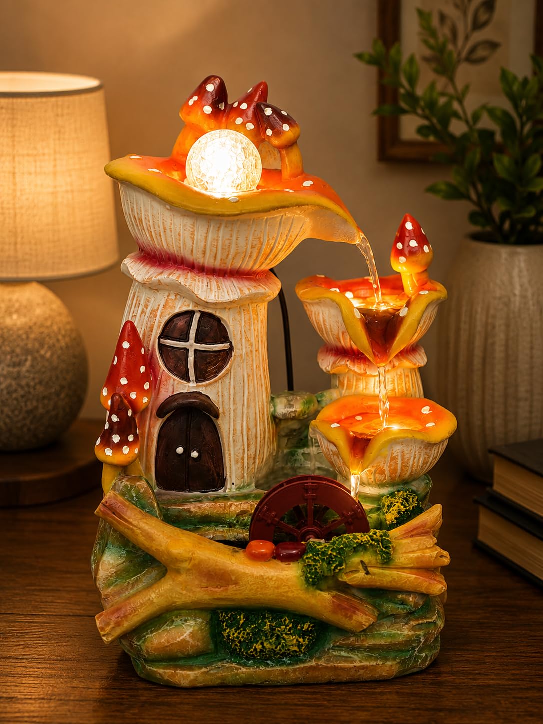 CHRONIKLE Polyresin Designer Home Decor 3 Artistic Steps Table Top Indoor Waterfall Fountain with Multicolor LED Lights, Speed Controller Pump & Rotating Ball ( Size: 38 x 24 x 20 CM | Color: Multi )-picture-5