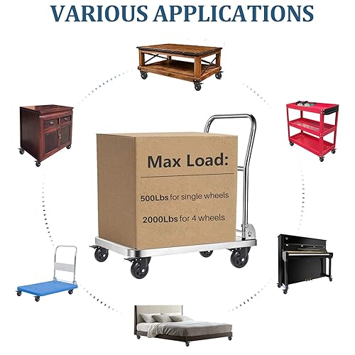 Miniatura 6 de Ruedas giratorias de placa de 4 pulgadas, juego de 4 ruedas giratorias negras resistentes con freno, ruedas giratorias de poliuretano con bloqueo