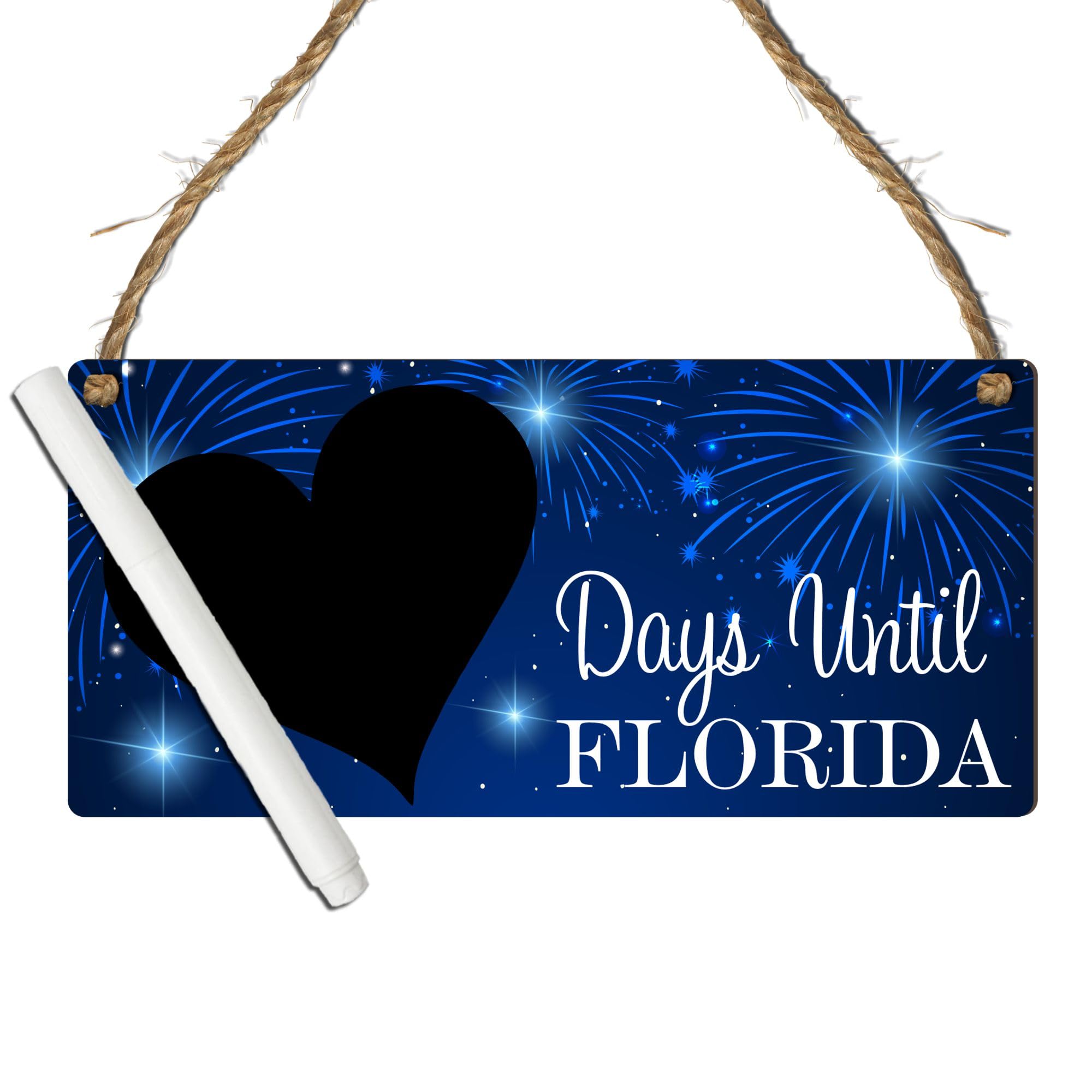 Wooden Reusable Days Until Florida Countdown Chalkboard Plaque - MDF Gift for Travel Lovers Holiday Keepsake - Holiday Countdown Sign Ideal for Children (with Pen) (Medium: 24 cm (W) × 11 cm (H))