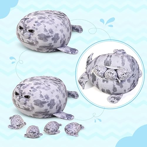 Miniatura 4 de KMUYSL Juguetes de peluche de sello para niñas de 3, 4, 5, 6, 7, 8 años o más, sella a mamá con 4 bebés en su barriga, juego de juguetes de peluche