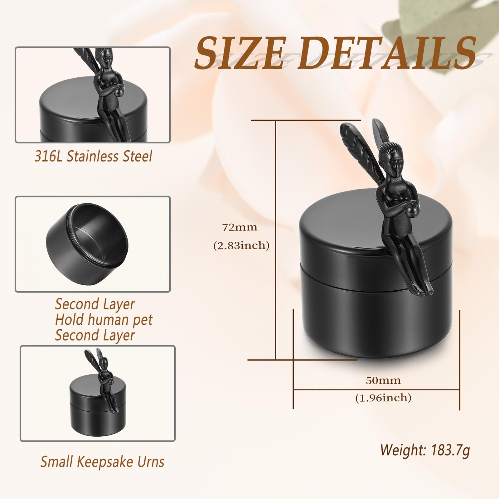 Minicremation Urna pequeña para cenizas humanas, hermosas urnas mini compartidas con exquisita caja de almacenamiento de cremación Keepsake Memorial y cenizas para seres queridos (G010-Black)