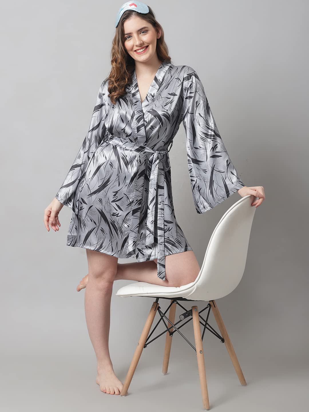 Claura Women Satin β Robe for Women/Robe (Small) Grey 2