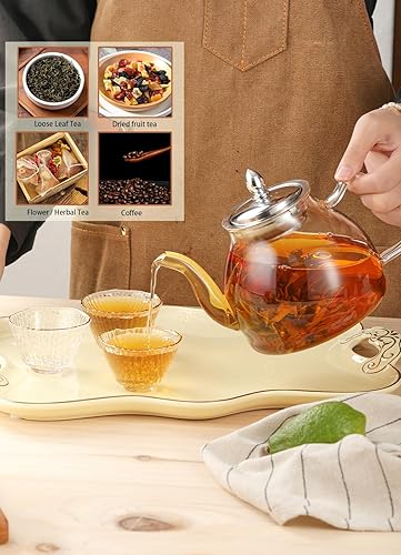 Miniatura 6 de TETWIN Tetera de vidrio que incluye 6 bolas de té de flores florecientes, tetera segura para estufa con infusor extraíble para té de hojas sueltas,