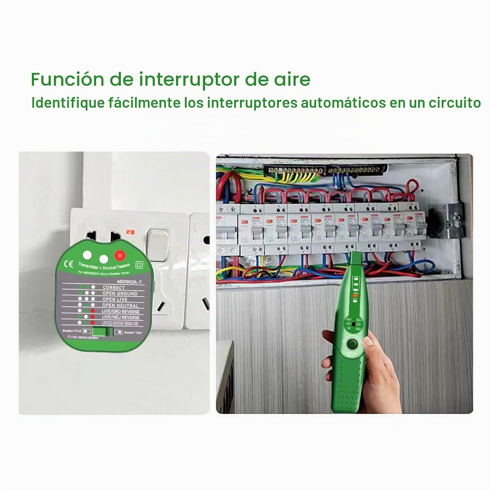 Buscador Automático de Circuitos, Probador de Enchufes Eléctricos, Probador de Enchufes con Interruptor de Aire con 3 Luces Indicadoras para Oficina, Hogar, Fábrica