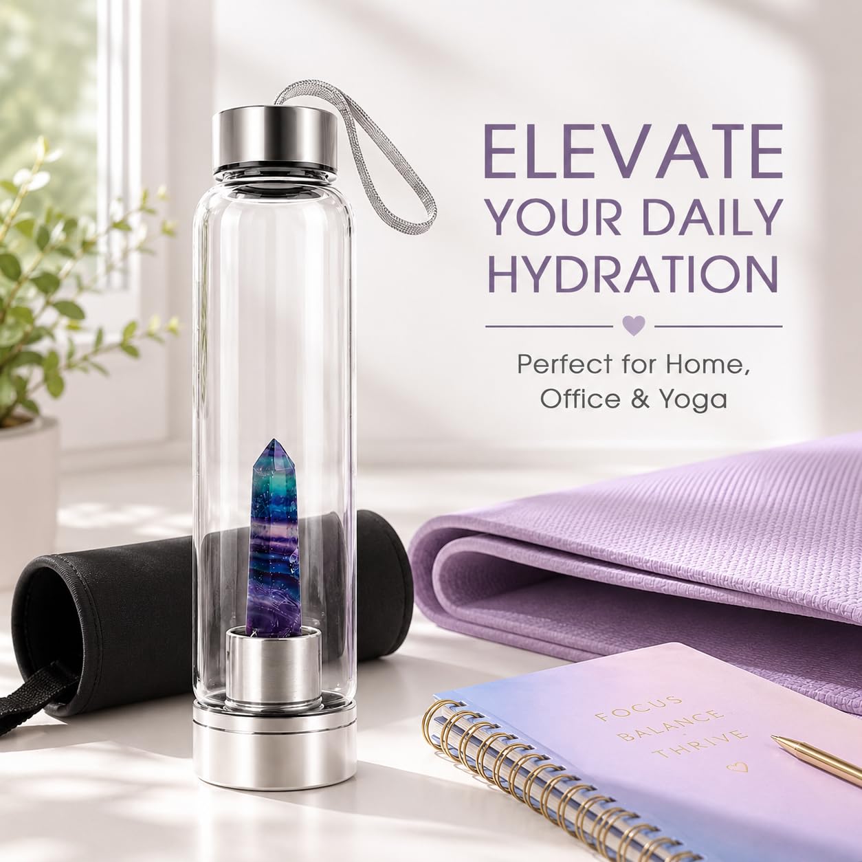 Amazon.com: ChezMax Crystal Glass Water Bottle, Glass Water