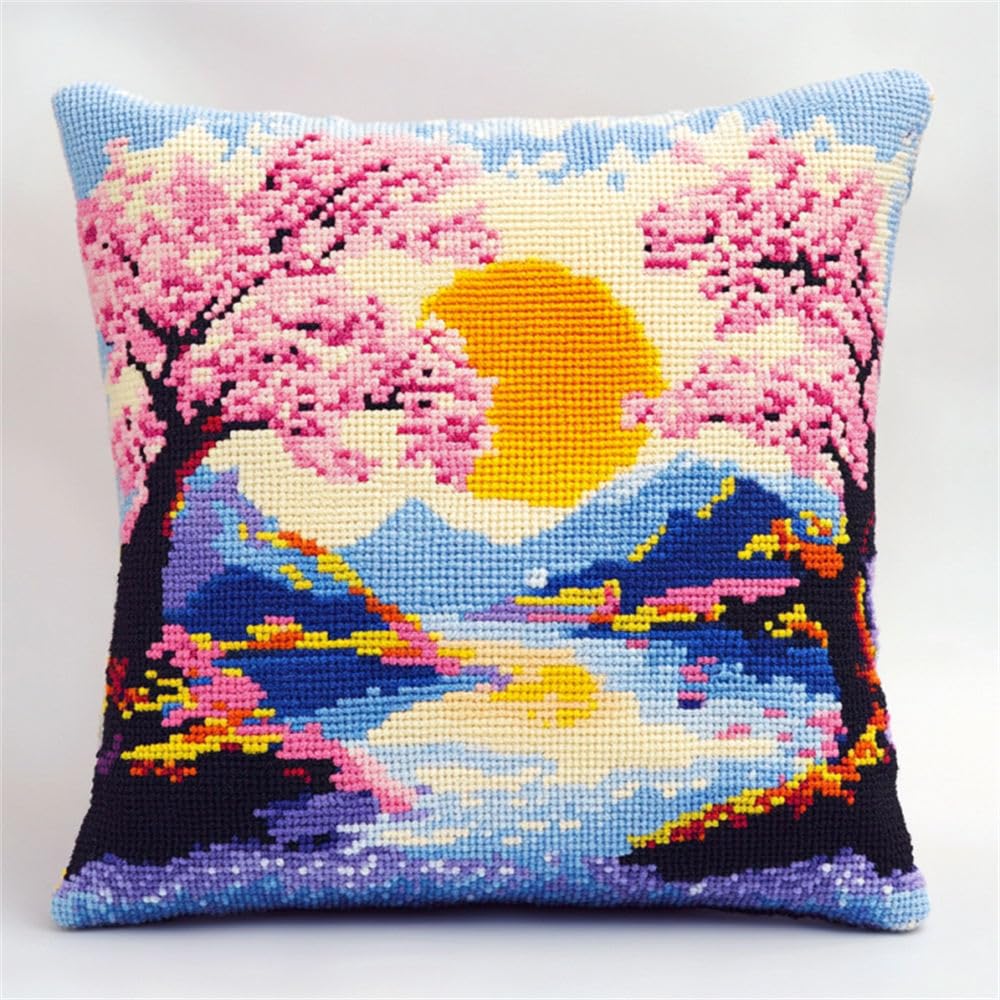 ORLUMY Fantasy Animals Latch Hook Kits Cherry Blossom Japanese DIY Latch Hook Kits Yarn Kits Pillow Rug Pattern Arts and Crafts Crochet Needlework 17X17 Inch