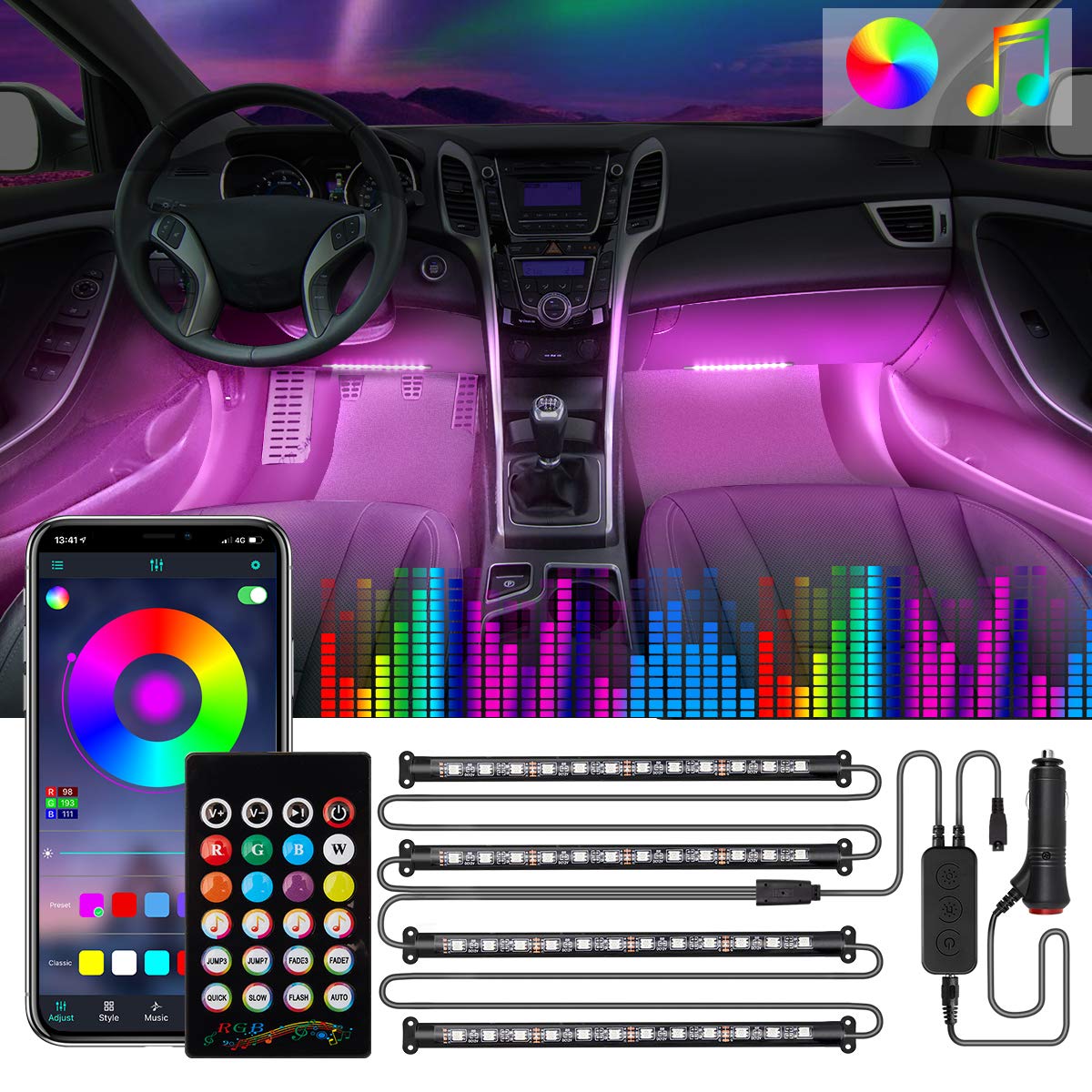 Buy LED Interior Car Lights with Remote, Lofter 48 LEDs Lighting Kit 2in1 Design Interior Mood